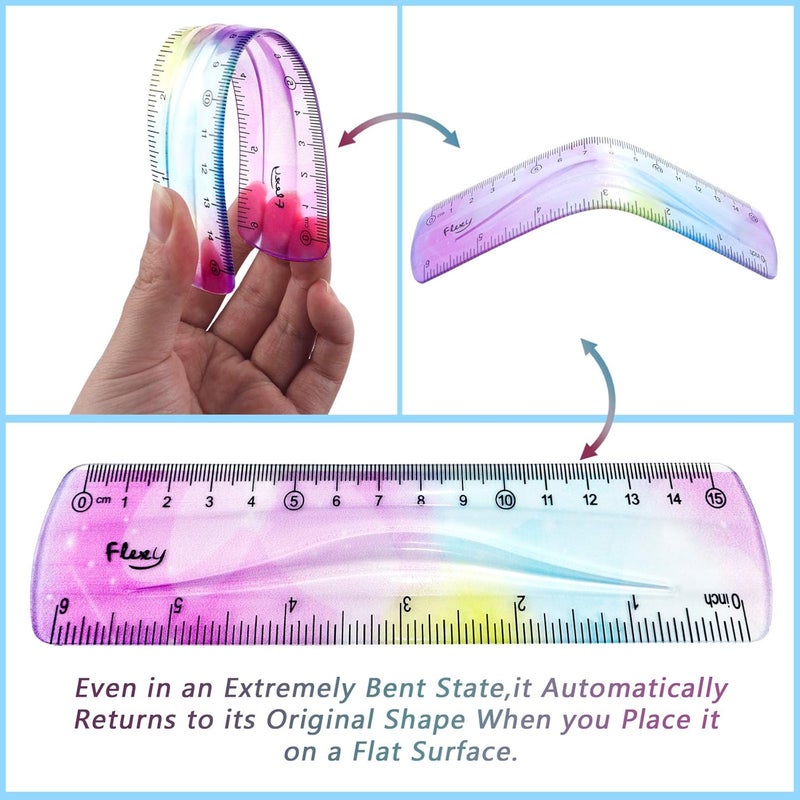 OXDFK 4 PCS 6 Inch Flexible Ruler, Bendable Plastic Ruler, Soft Bendable Gradient Colour Rulers with Centimeters and Inches for Student School Classroom Office Supplies - Image 3